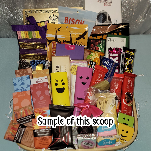 Example of Chocolates you can purchase for a gift box displayed in a basket.