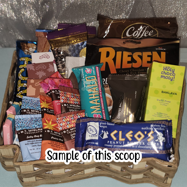 Example of Chocolates you can purchase for a gift box displayed in a basket.