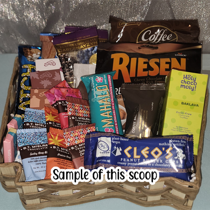 Example of Chocolates you can purchase for a gift box displayed in a basket.