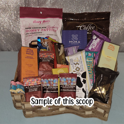 Example of Chocolates you can purchase for a gift box displayed in a basket.