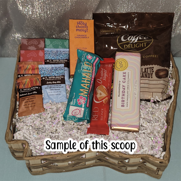 Example of Chocolates you can purchase for a gift box displayed in a basket.
