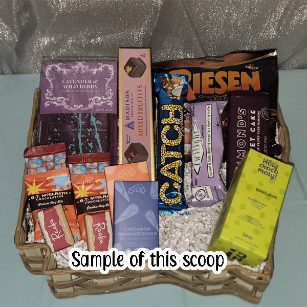 Example of Chocolates you can purchase for a gift box displayed in a basket.